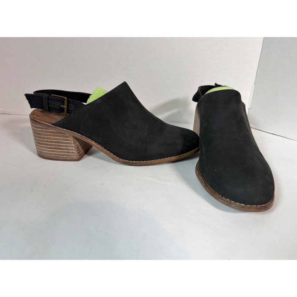Toms Majorca Black Suede Slingback Sandals Heeled Mules Women 8.5